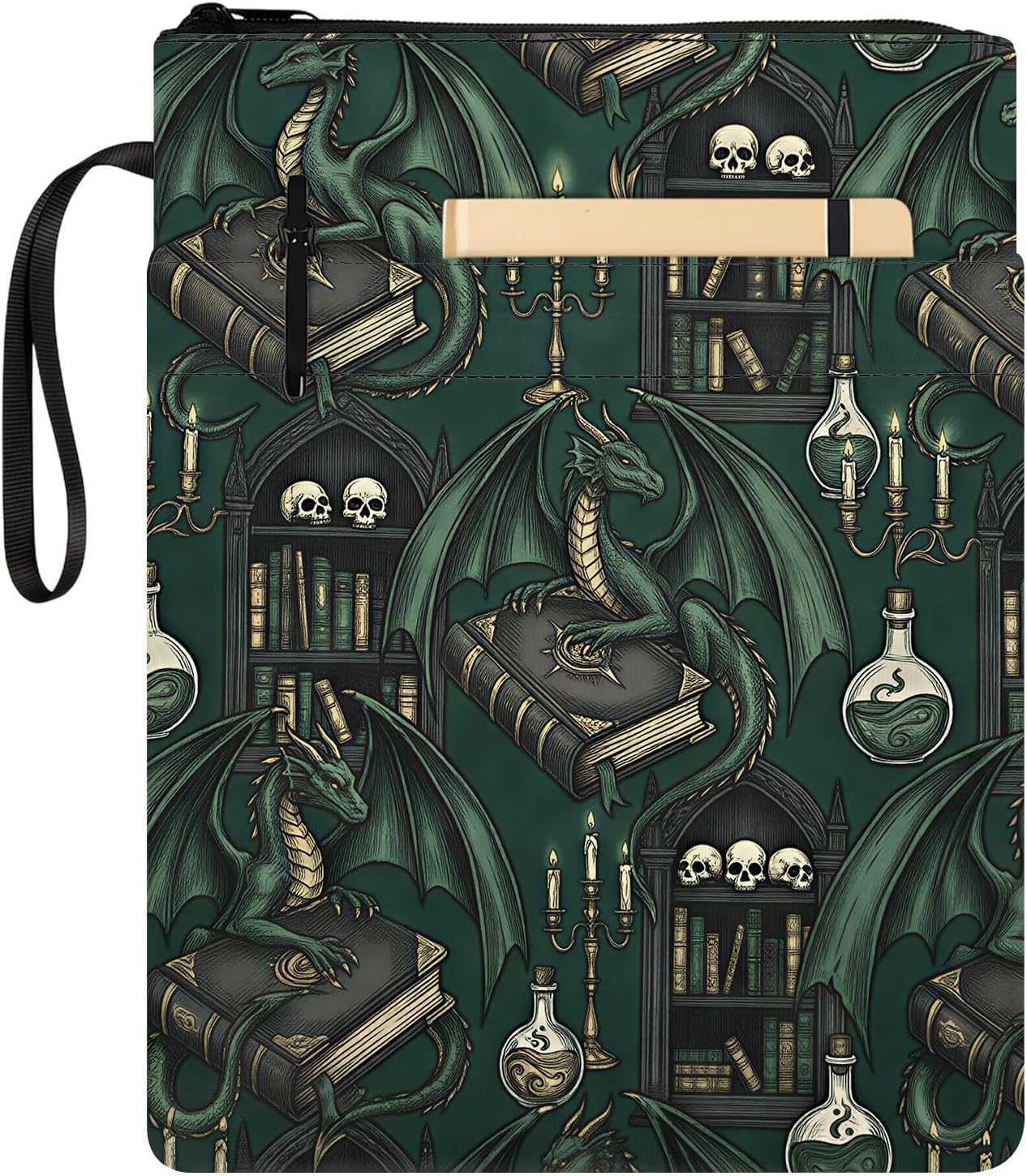 Zippered Book Sleeve, Cozy Reading T-Rex Aesthetic Design, Protective Tablet and Book Case for Literature Lovers, 11.4 x 8.7 in image 4