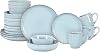 Euro-Nordic 20-Piece Stoneware Dinnerware Set Shiny Light Blue with Speckle Effect