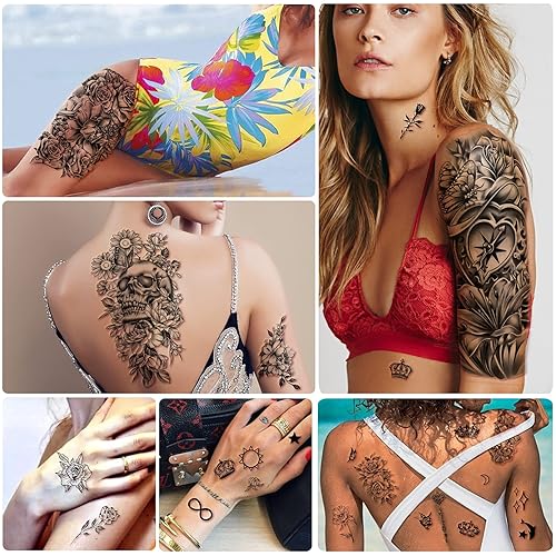 Miniatura 6 de Yazhiji 49 hojas de flores grandes Butterfies corona, tatuajes temporales impermeables para mujeres y niñas, tatuajes falsos para niños o adultos,