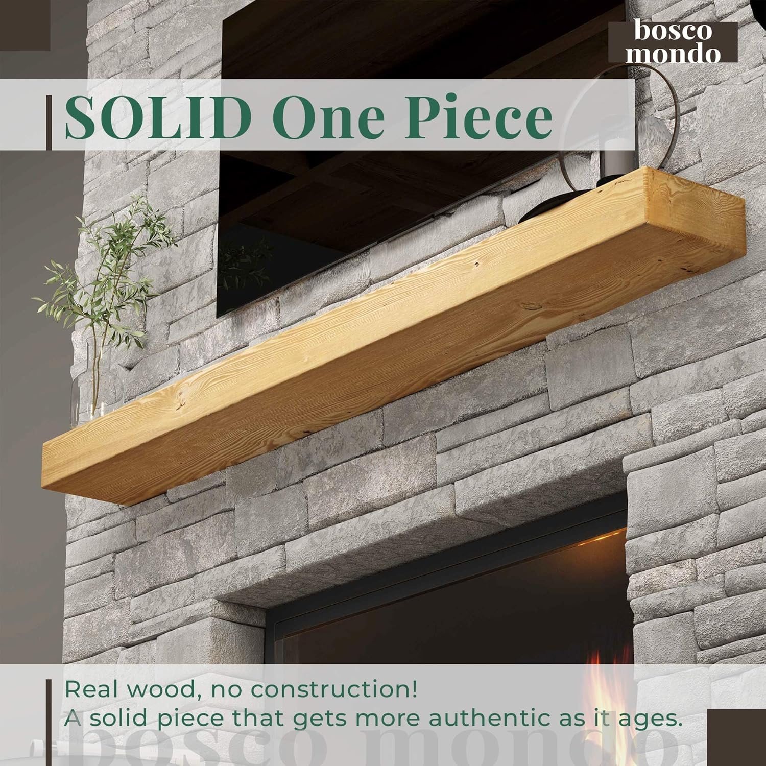 boscomondo 48 inch fireplace mantel, rustic solid wood piece floating shelf – wall decor for kitchen, farmhouse, – wall mounted – pine wood - invisible heavy duty bracket (48", natural)