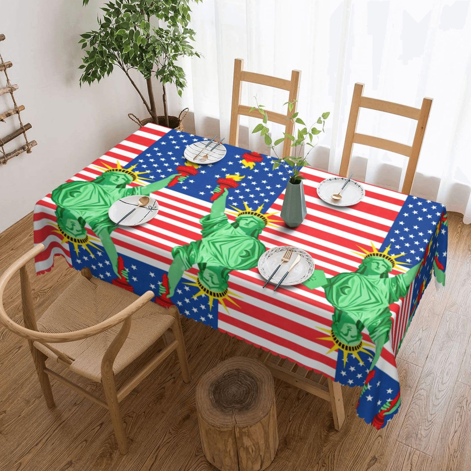 CNTDBU Statue Scalloped Edge Tablecloth 54x72-Waterproof Stain Resistant Wrinkle Free Cover, Square Table Cloth for Dining Party