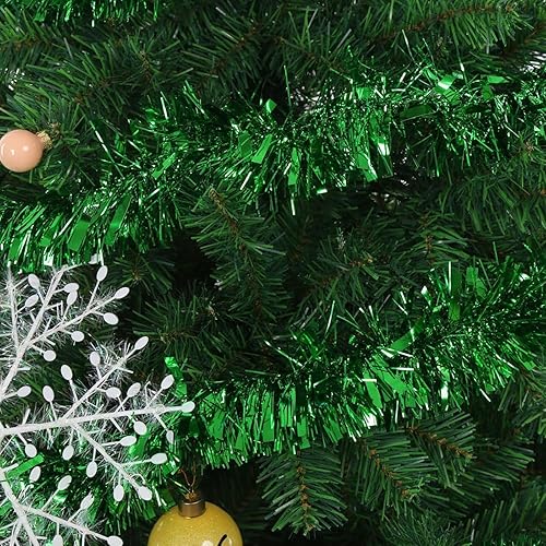 Miniatura 6 de Guirnalda de oropel verde de 50 pies, guirnalda de oropel de Navidad, decoración de árbol de Navidad, guirnalda metálica de oropel para árbol de