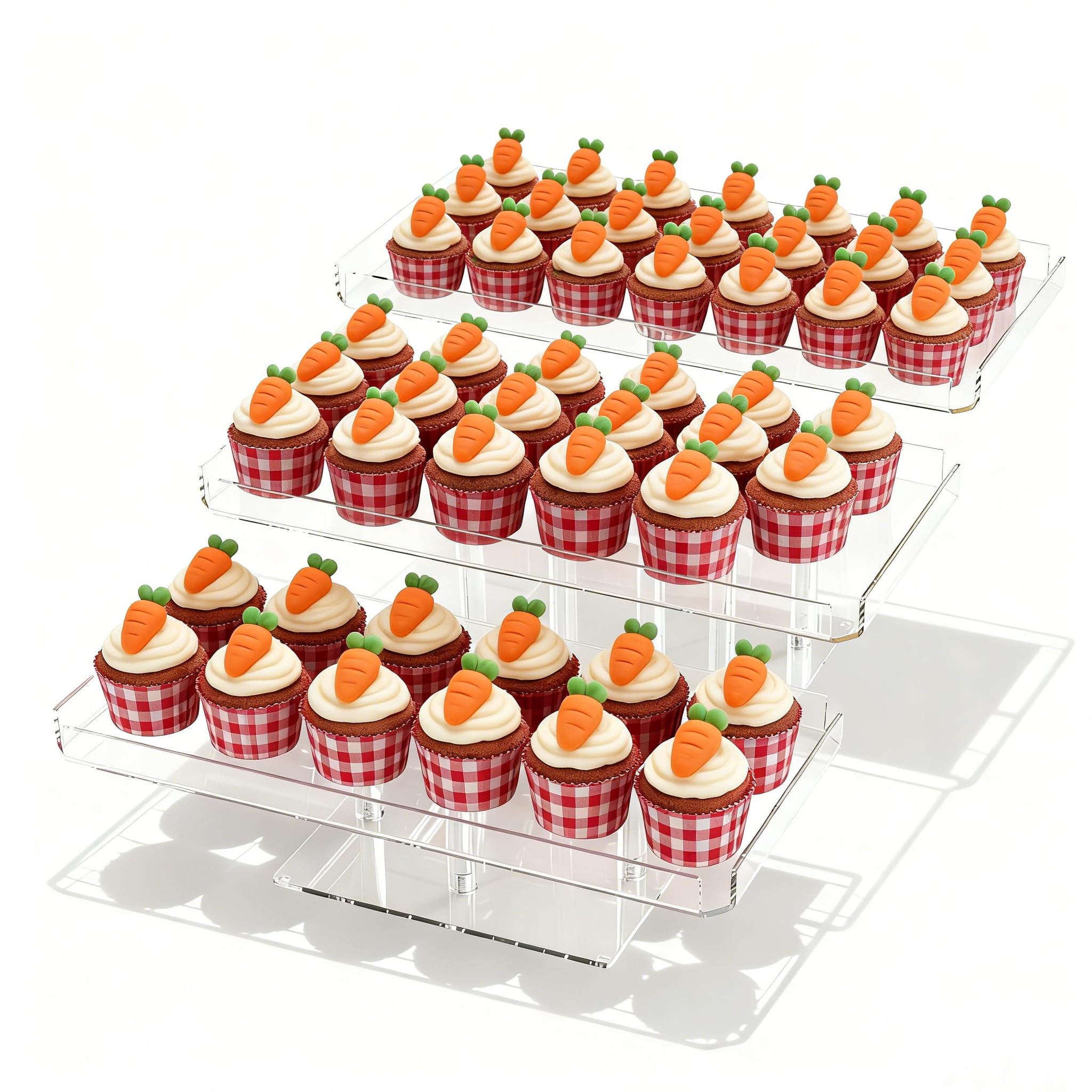 EffiQ-Rate 3 Tier Acrylic Cupcake Display Stand, Dessert Table Display Set Clear Risers Showcase Shelf for Desserts, Cupcakes, Collections, Adjustable Tree Tower for Weddings Parties Baby Shower
