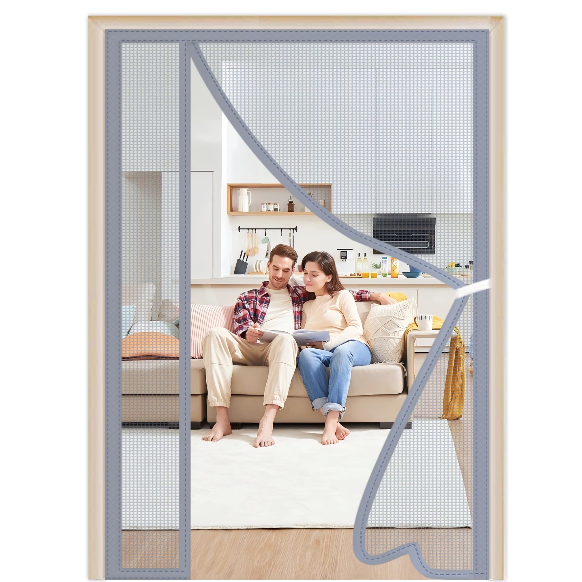 Luckyna Grey Fly Screens For Doors 145X200cm Magnetic Insect Window Screen Top To Bottom Seal Automatically Keep Bugs Out&Lets Fresh Air In For Patio Balcony Garage Cellar
