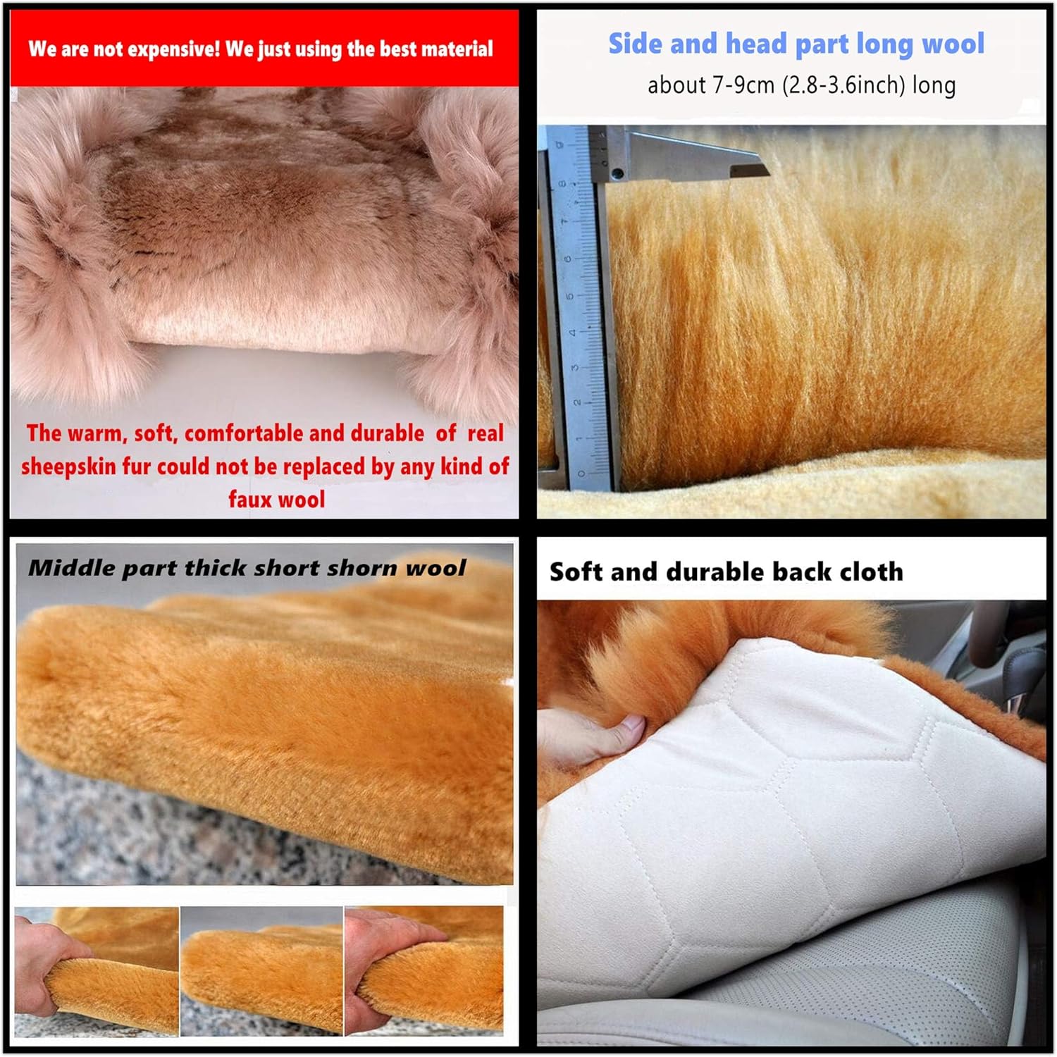 Natural Australian Sheepskin Wool Car Seat Cover for Front Seat, Soft, Fluffy, Heavy Duty, Luxury, Winter Warm Seat Cushion Cover Fits Most Car, Truck, SUV Seats Red