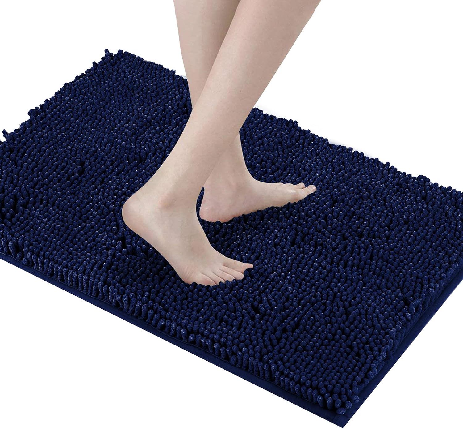 Colorxy Luxury Chenille Bathroom Rugs - Solid Shaggy Washable Bath Mat Non Slip Bath Room Rug, Ultra Soft, Plush Bathmat for Bathroom Shower with Water Absorbent Carpet Rug, 24''x17'', Navy