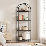 Yusong Bibliothèque 4 Bibliothèque Arched de niveau, 71.3" Étagères industrielles ouvertes pour le salon, rack de rangement d'affichage indépendant moderne avec cadre en métal, bureau, chambre à coucher, noir