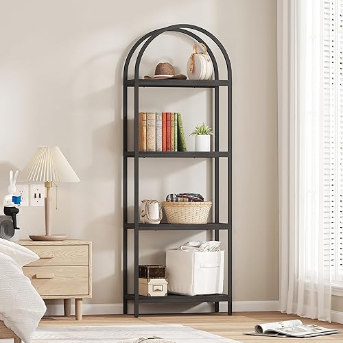 Miniatura 3 de Yusong - Estantería de 4 niveles con forma de arco, estantería abierta industrial de 181 cm de altura para sala de estar, moderna estantería de