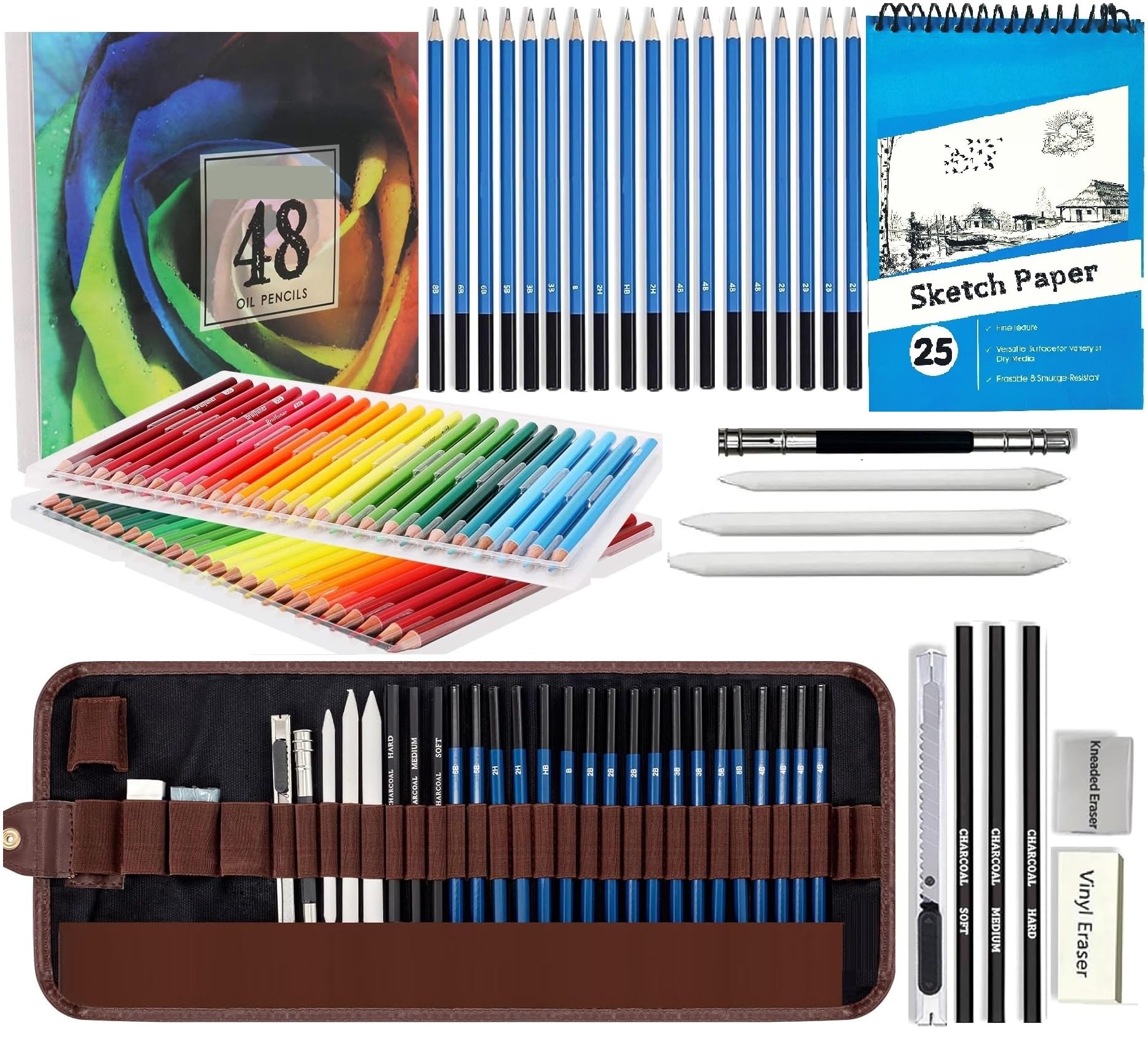 Corslet 78 Pc Drawing Kit Shading Pencils Set Pencil Colours Sketch Book A5 25 Sheets Sketching Kit for Artist Kit Drawing Pencils Oil Colour Pencils Set Sketch Pencil Set Charcoal Pencils for Artists