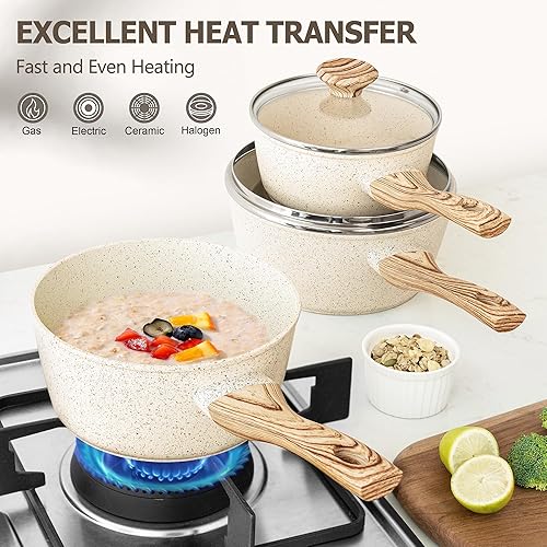 Miniatura 5 de MICHELANGELO Sartén con tapa, cacerolas antiadherentes de 1.5 cuartos de galón, 2 cuartos de galón y 3 cuartos de galón, sartén de granito de 3