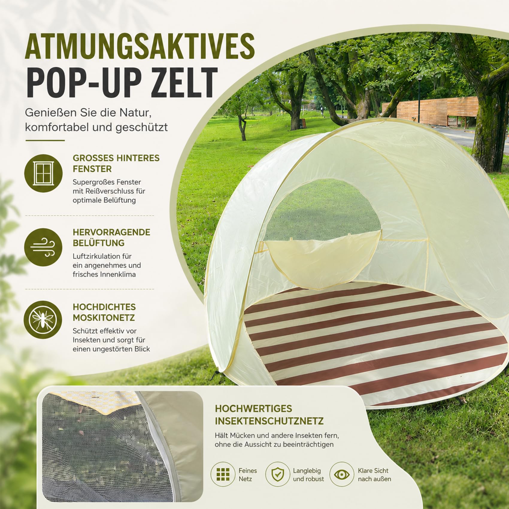 Strandmuschel Baby Uv Schutz 50, Großes Strandzelt, Familienzelt für 2-3 Personen, Leicht & Tragbar, Wasserdicht, Sonnenbeständig – für Wanderungen, Strand und Camping (A)