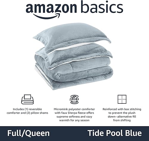 Miniatura 7 de Juego de edredón sherpa de micro visón ultra suave Tienda Basics, diseño de lana cuadriculada color rojo, tamaño matrimonialQueen.