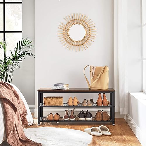 Miniatura 4 de VASAGLE - Zapatero de 3 niveles, estantes de almacenamiento de 39,4 pulgadas de largo, para entrada, sala de estar, pasillo, muebles de acento, café