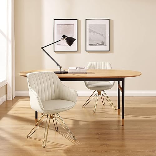 Miniatura 9 de Zouron Silla giratoria moderna de mediados de siglo con patas de metal dorado, silla de escritorio tapizada sin ruedas, silla de oficina lateral