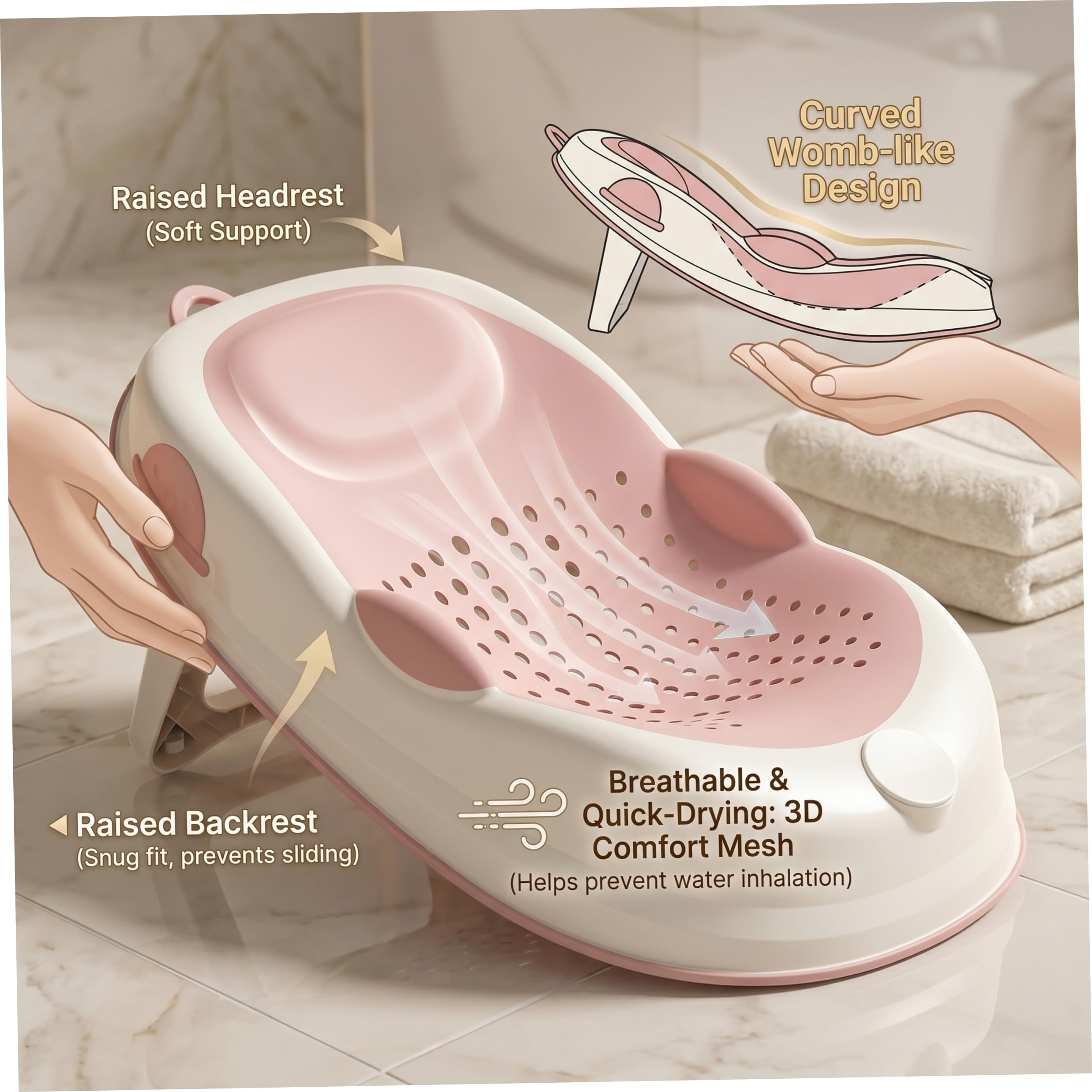 Vasca da bagno per bambini, seggiolino da bagno pieghevole per bambini, supporto sicuro per il, cuscino per neonato in rete, adatto alla maggior parte delle vasche da, stile-2
