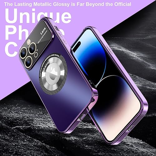 Miniatura 2 de Funda magnética para iPhone 14 Pro Max MagSafe protector completo de lente de cámara compatible con MagSafe Funda brillante chapada en vista de