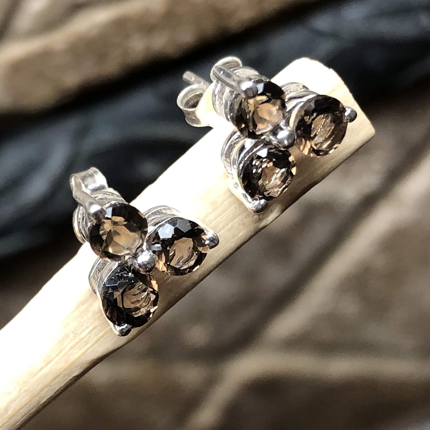 Genuine 2ct Smoky Topaz 925 Solid Sterling Silver Earrings 7mm - Image 2