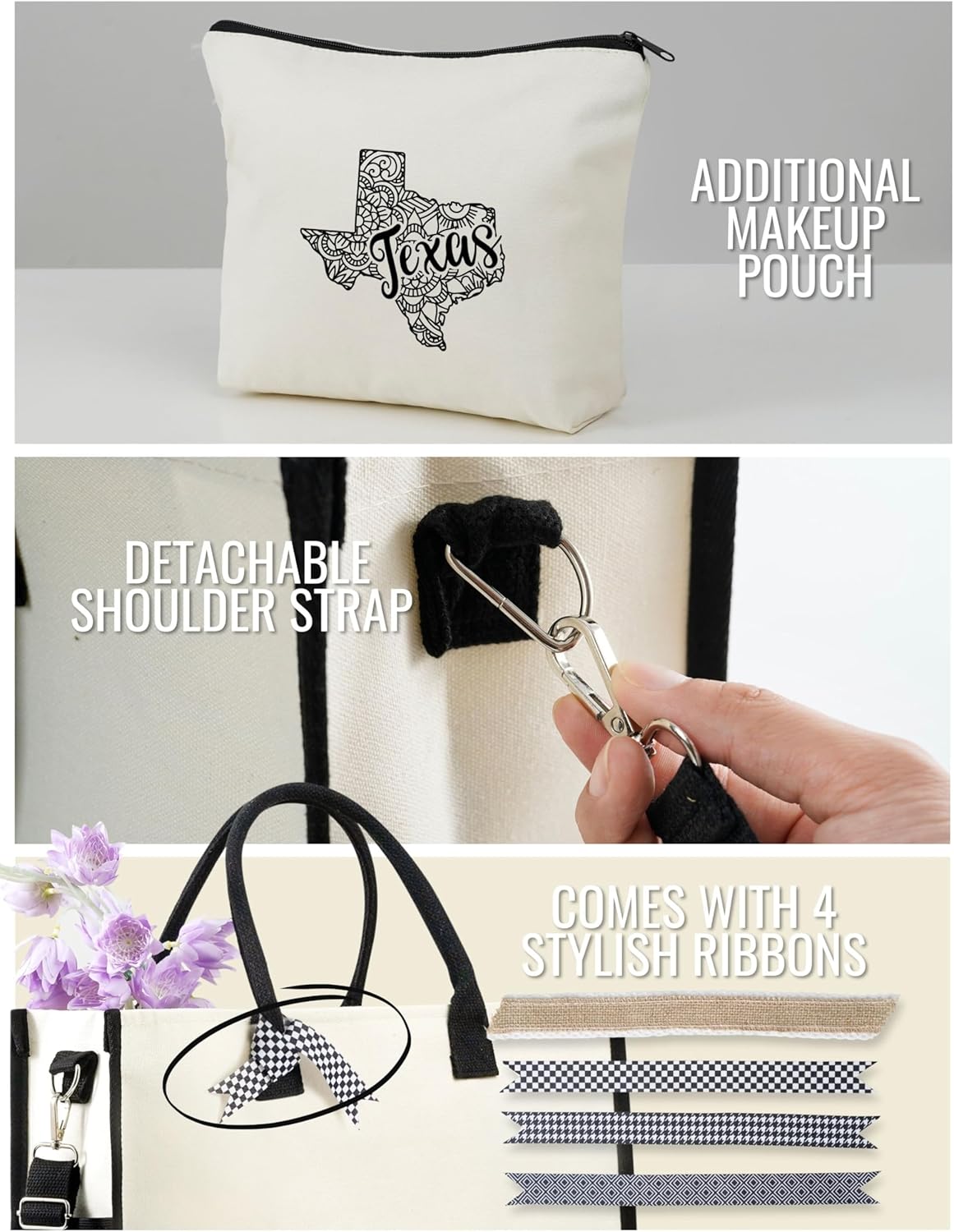 InnoBeta Texas Gifts for Women, US State Gifts Canvas Tote Bag, with Top Zipper Closure and Shoulder Strap for Birthday, Mother's Day, Christmas - Image 5