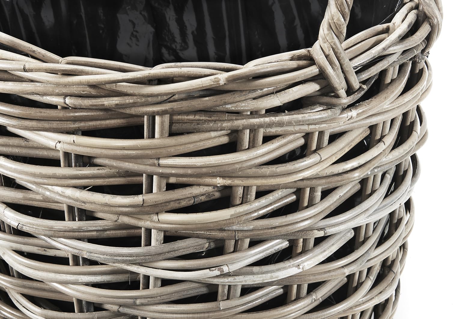 Kobolo Pflanzkorb KERT rund Grauer Rattankorb mit Folie 43x43x43 cm