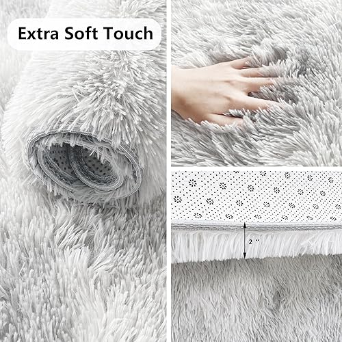 Miniatura 5 de ConCus-T Alfombra de baño gris de pelo sintético, alfombra de baño lanuda suave antideslizante para dormitorio, baño, cama de cachorro, teñido