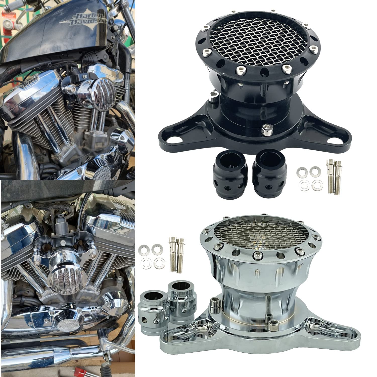 filtr powietrza do motocykla Motocykl Retro filtr powietrza dolotowy pasuje do Harley Sportster XL883 Iron XL1200 48 72 Roadster Hugger 2004-2019(Chrome)