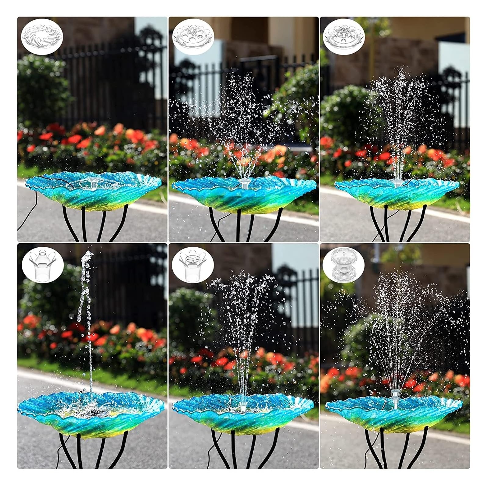 Bomba de Fuente Solar 3,5 W, Bomba Agua con energía 6 boquillas, Flotante baño pájaros for jardín para jardín y Patio