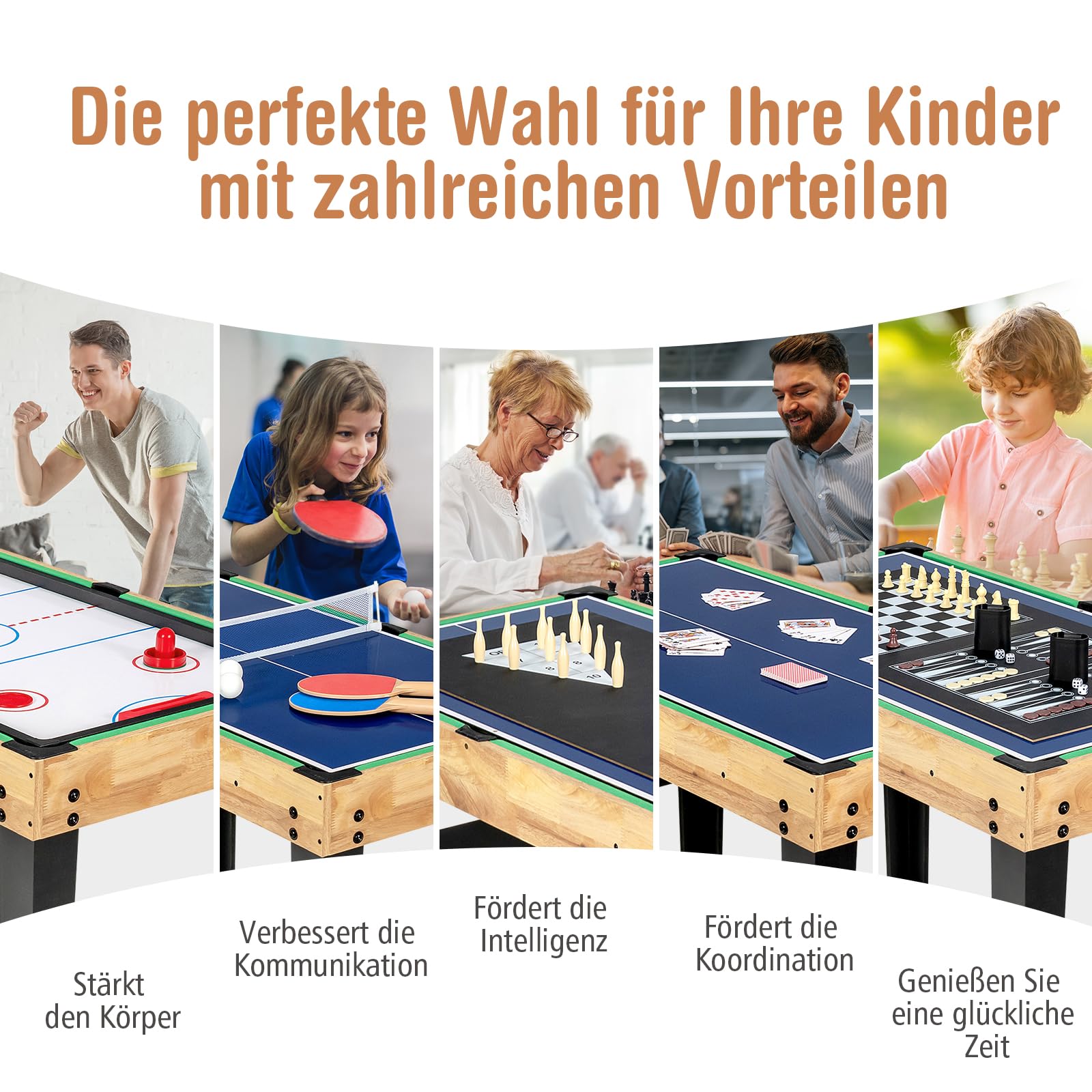 GOPLUS Wielofunkcyjny stół 10 w 1, stół do gry w piłkarzyki, hokej, tenis stołowy, bilard, shuffleboard, kręgle i 4 gry planszowe, zestaw dla dzieci i dorosłych