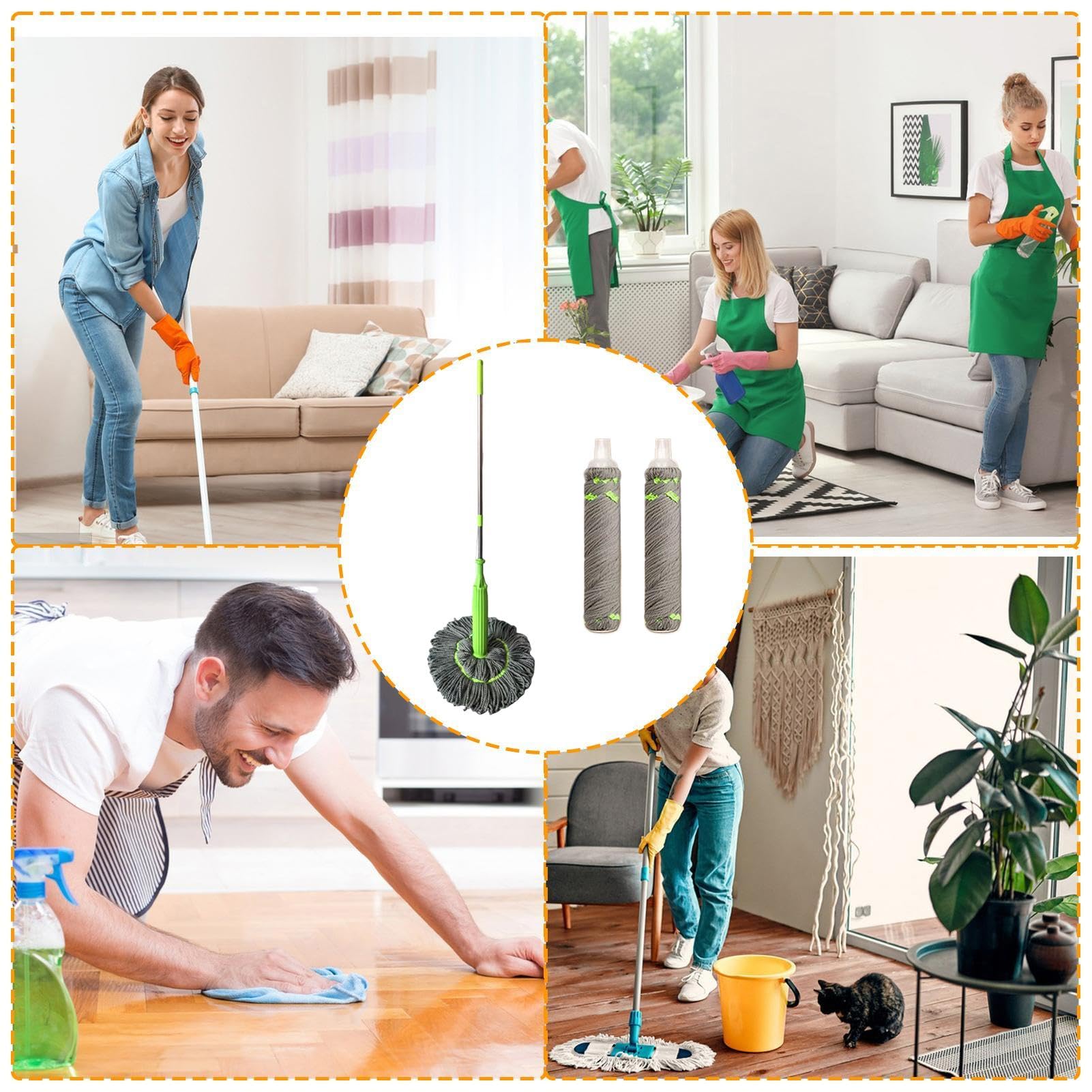 Trapeadores giratorios para Limpieza de Pisos, trapeador Giratorio para el | hogar | Fregona exprimible para limpieza del hogar - Trapeador de limpieza deshidratado de microfibra 2 en 1 para cocina, bañ