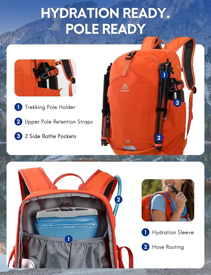 Mochila ligera de senderismo Haimont 30L naranja miniatura 7