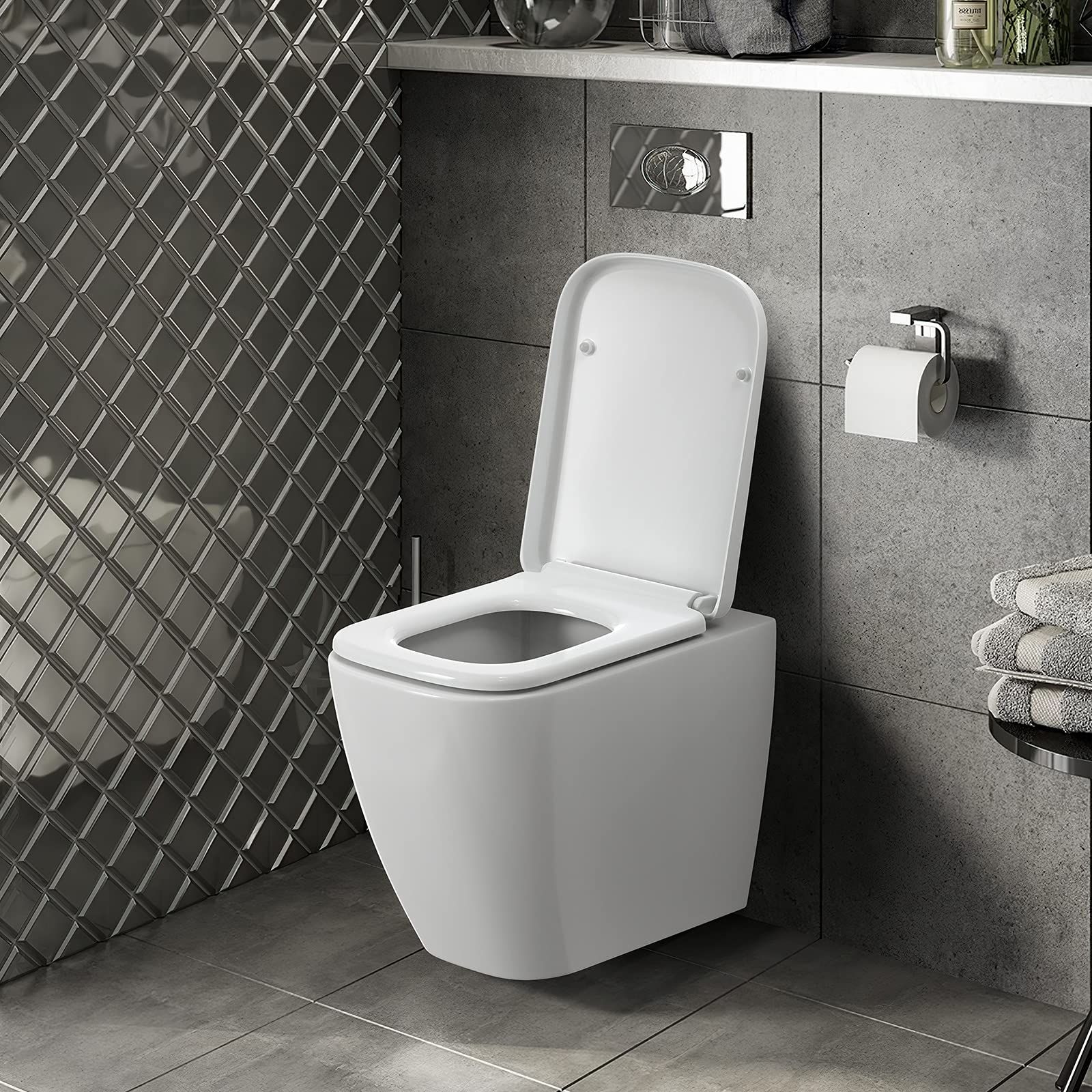 Pipishell Square Toilet Seat, Soft Close Toilet Seat White with Quick