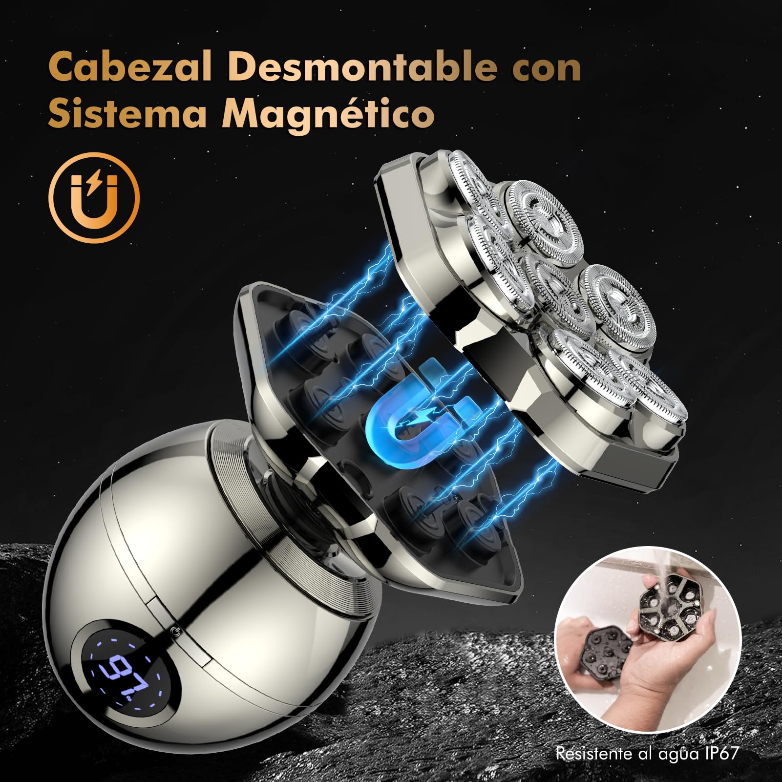 Afeitadora Cabeza Hombre, 6 en 1 Afeitadora Electrica Hombre para Calva con 7 Cuchillas Magnéticas Flotantes.,Impermeable IPX7, Maquina Afeitar Cabeza,Recortadora Barba con Pantalla LED