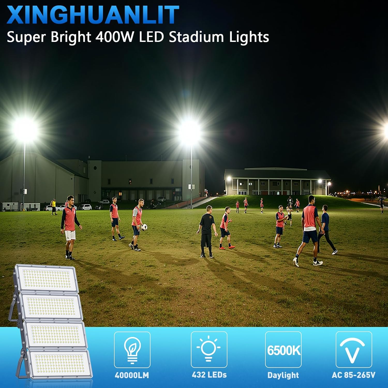 800W Stadium Lights, 400W 40000Lm LED Flood Lights Outdoor 2 Pack, 6500K Bright Arena Lighting IP67 Waterproof for Garage, Yard, Parking Lot, Boat, Court Field, Barn, 85-265V
