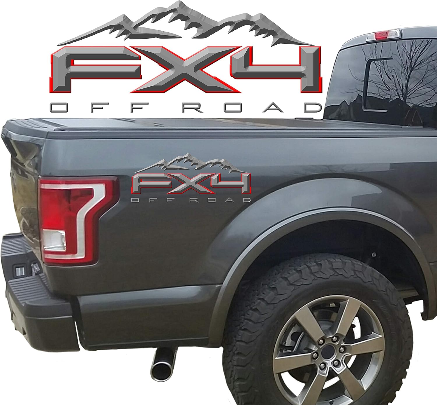 2 x Black & Red Matte 3D Off Road 4x4 Truck Bed Vinyl Decal Fits Ford FX4 Trucks