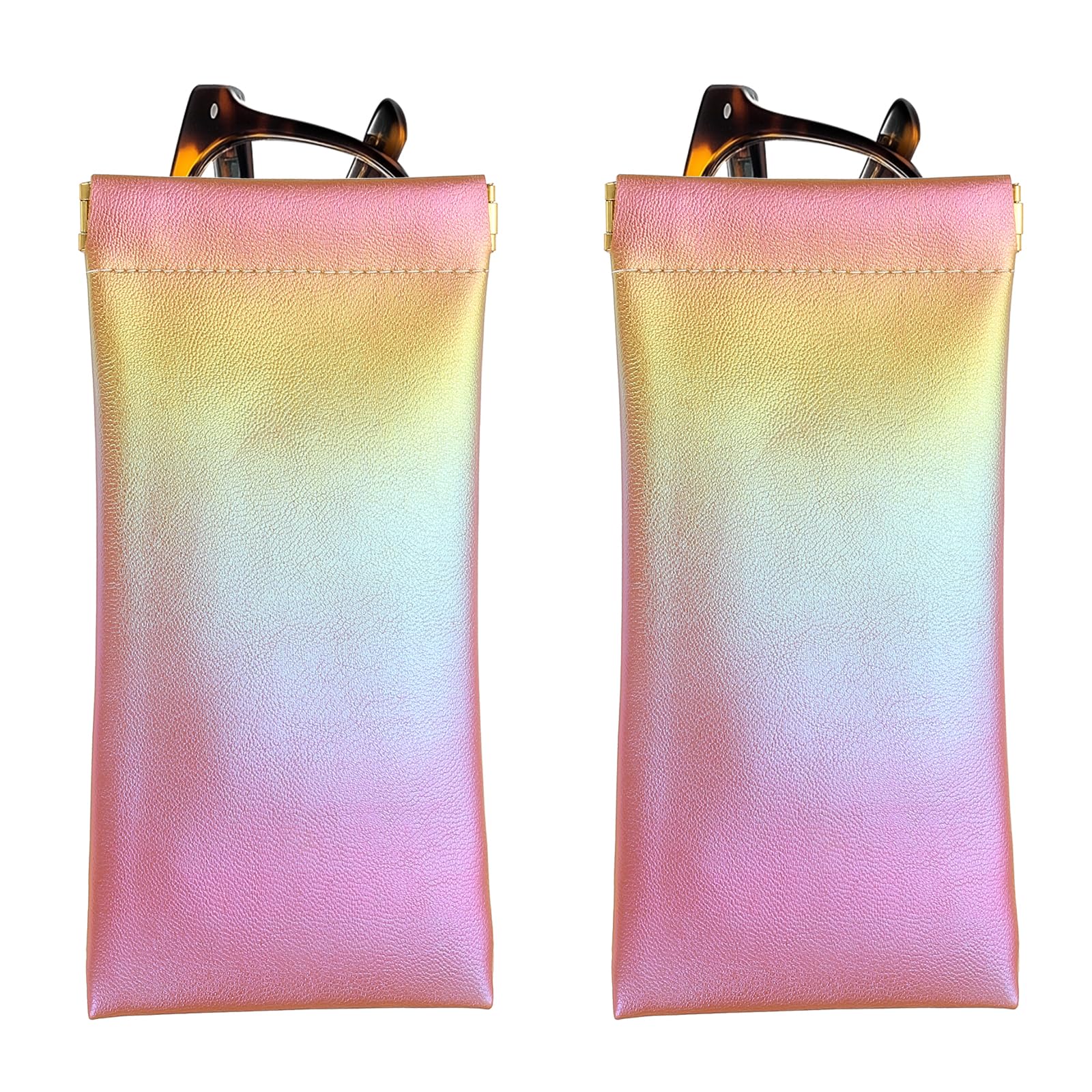 PATIKIL 2 Pcs Squeeze Top Sunglass Pouch, Travel PU Leather Soft Eyeglass Pouch