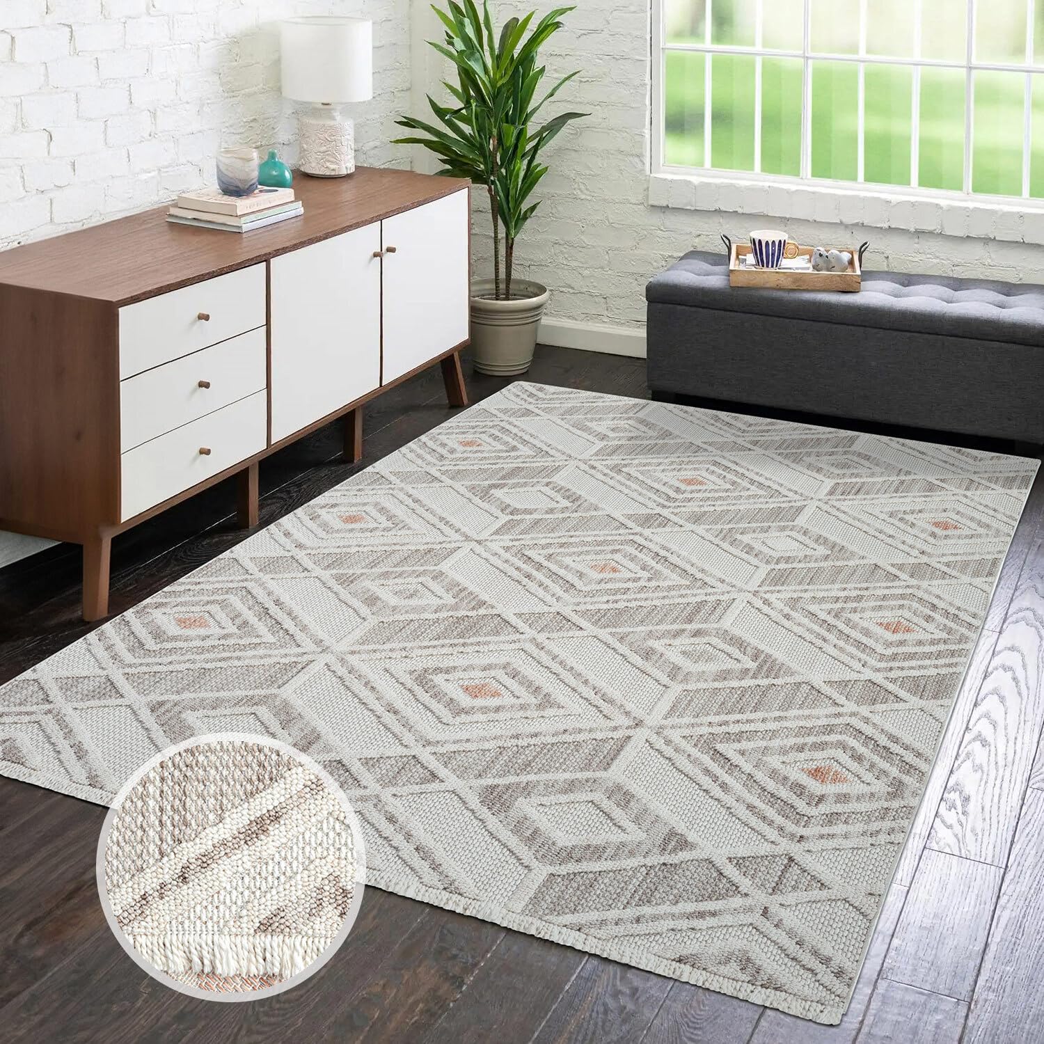 Tapis à Poils Courts 80x150cm Gris Motif Abstrait 3D - Polypropylène 100%, Pour Chambre, Salon, Salle à Manger
