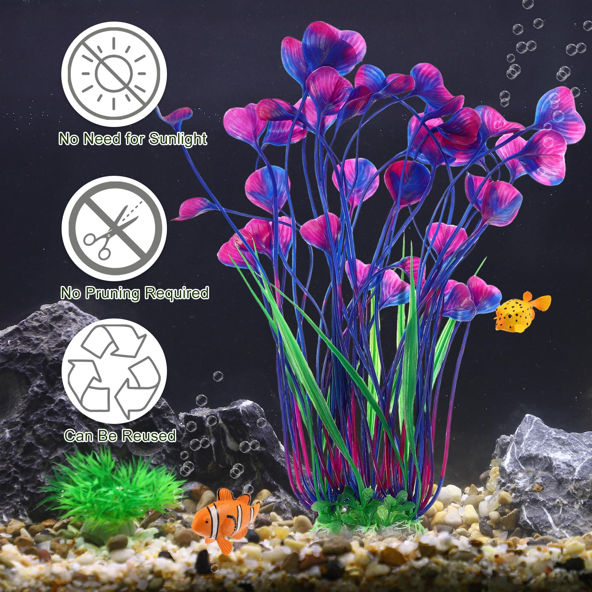 CAPASTEC Large Plastic Aquarium Plants for Fish Tanks Decor, 15.75" Height, Purple Green (2pcs), Purple, Green - Image 4