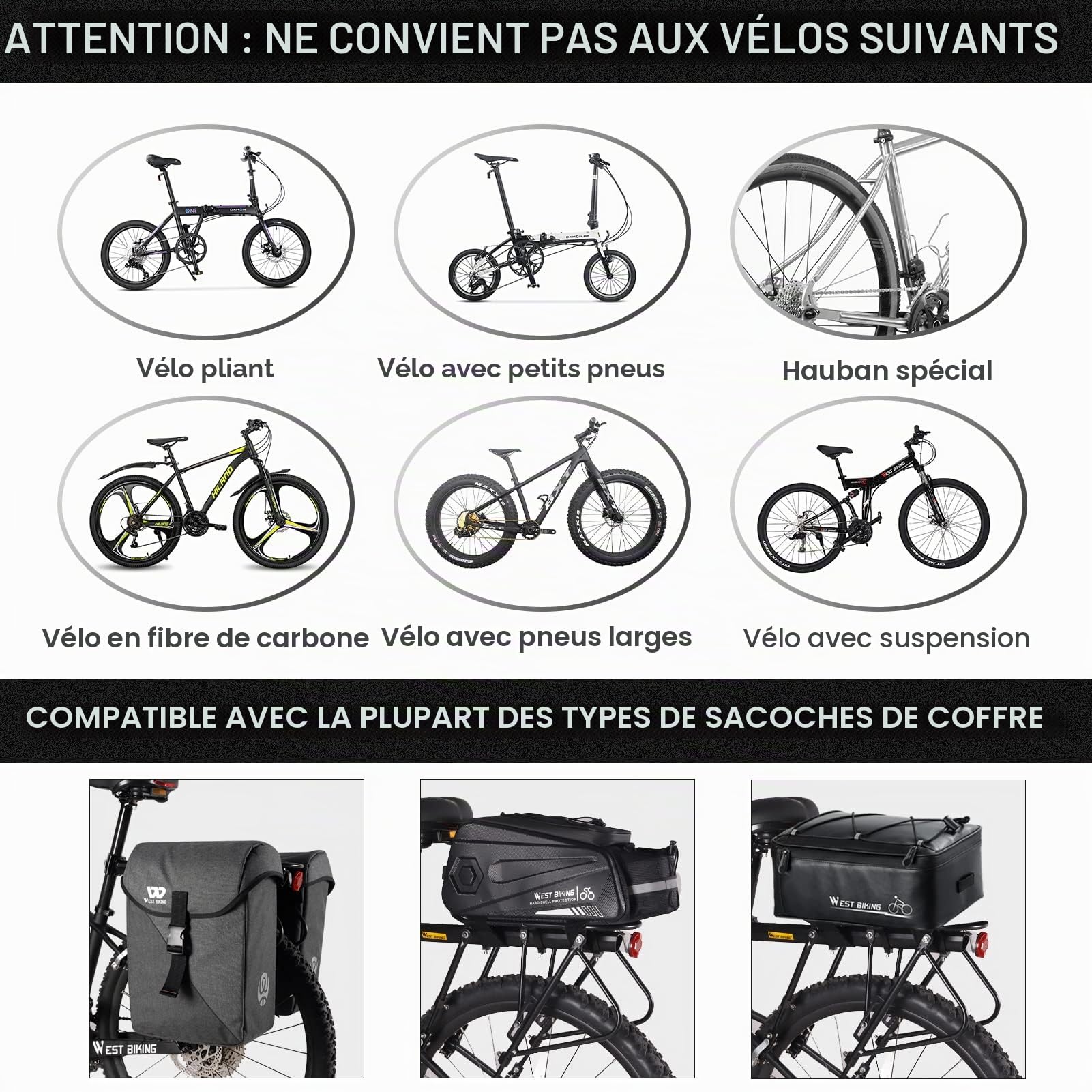Porte-bagages de vélo, blocage rapide, double rail réglable, avec réflecteur, en alliage d'aluminium, pour VTT, vélo électrique, vélo de route, charge maximale 100 kg