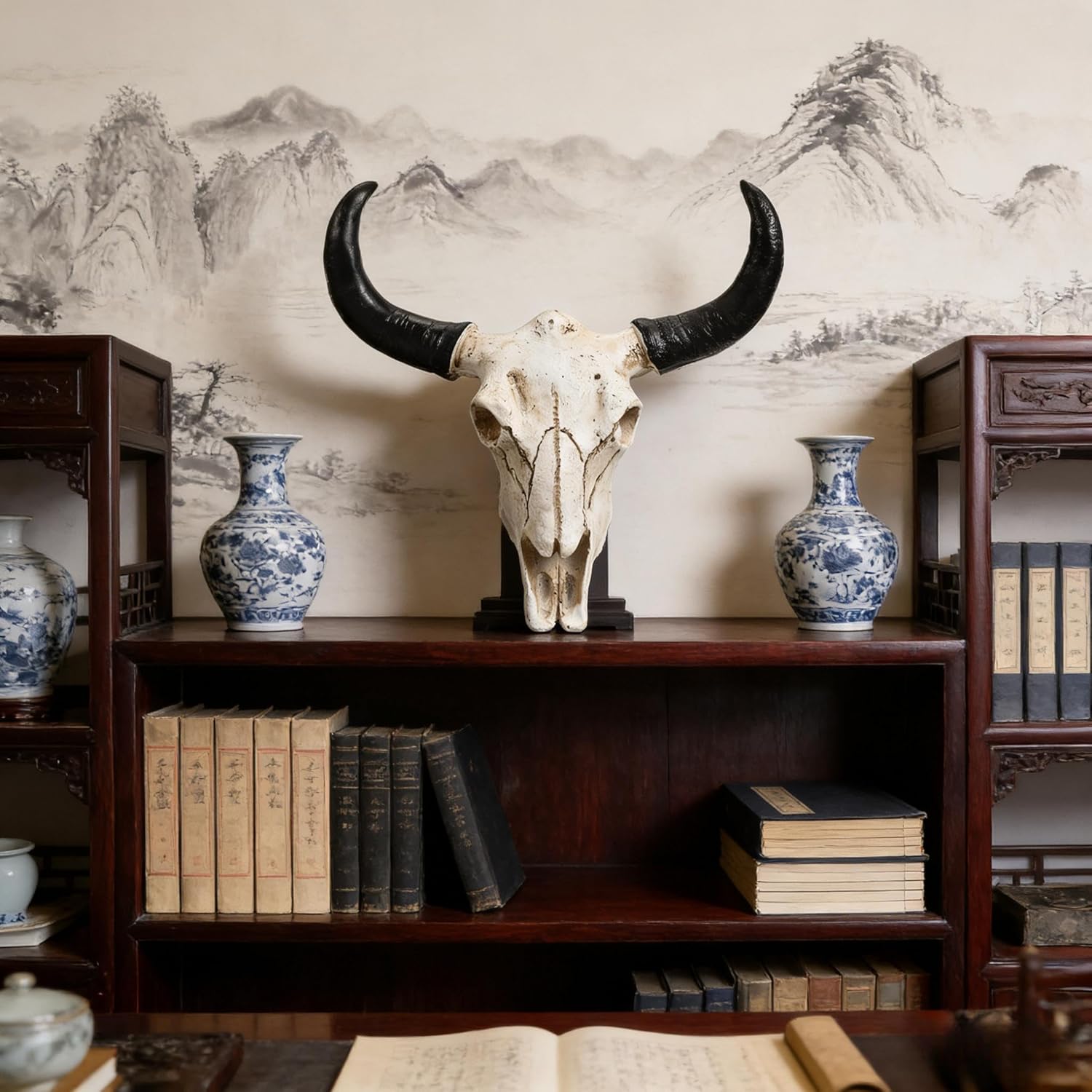 NOLITOY Cow Horn Skull Wall Decor: Small Resin Bull Horns Animal Wall Art Mount Sculpture for Home Office Hotel Western Decoration