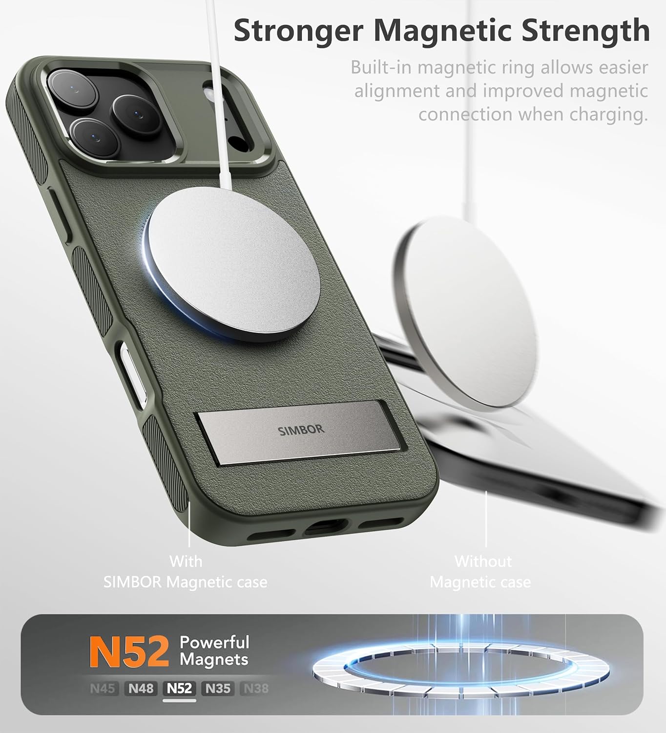 Magnetic for iPhone 17 Pro Case with Stand[Compatible with MagSafe] Slim Invisible Kickstand, Protective Anti-Fingerprint Phone Cove for iPhone 17 Pro Case 6.3", Green - Image 3