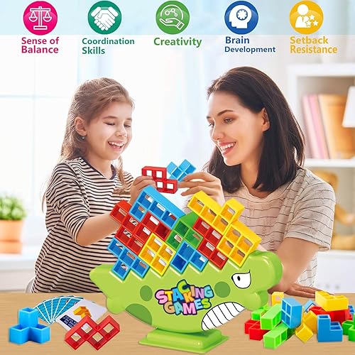 Miniatura 2 de Juego de 48 bloques de equilibrio de torre Tetra, juego de torre de equilibrio Tetris, bloques de construcción de equipo para adultos y niños,