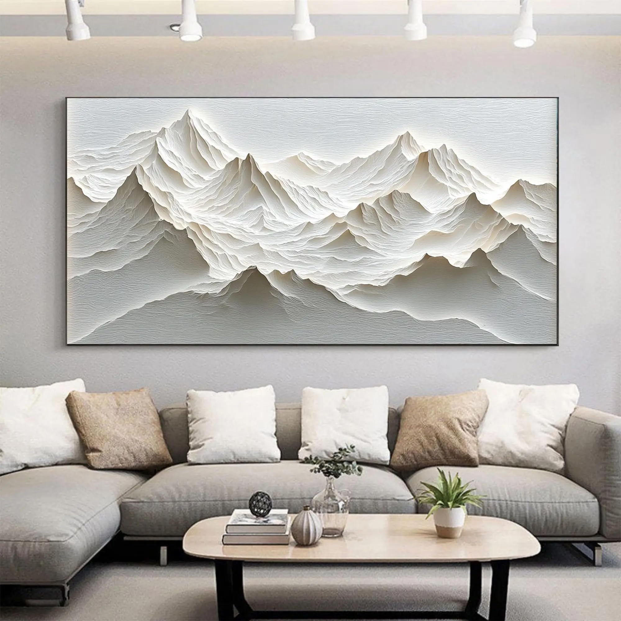 SDVIB Modern Minimalist Mountain Relief Art Canvas Posters Prints White Texture Flat Paintings Mountain Landscape Decor(80x160cm/ Frameless)