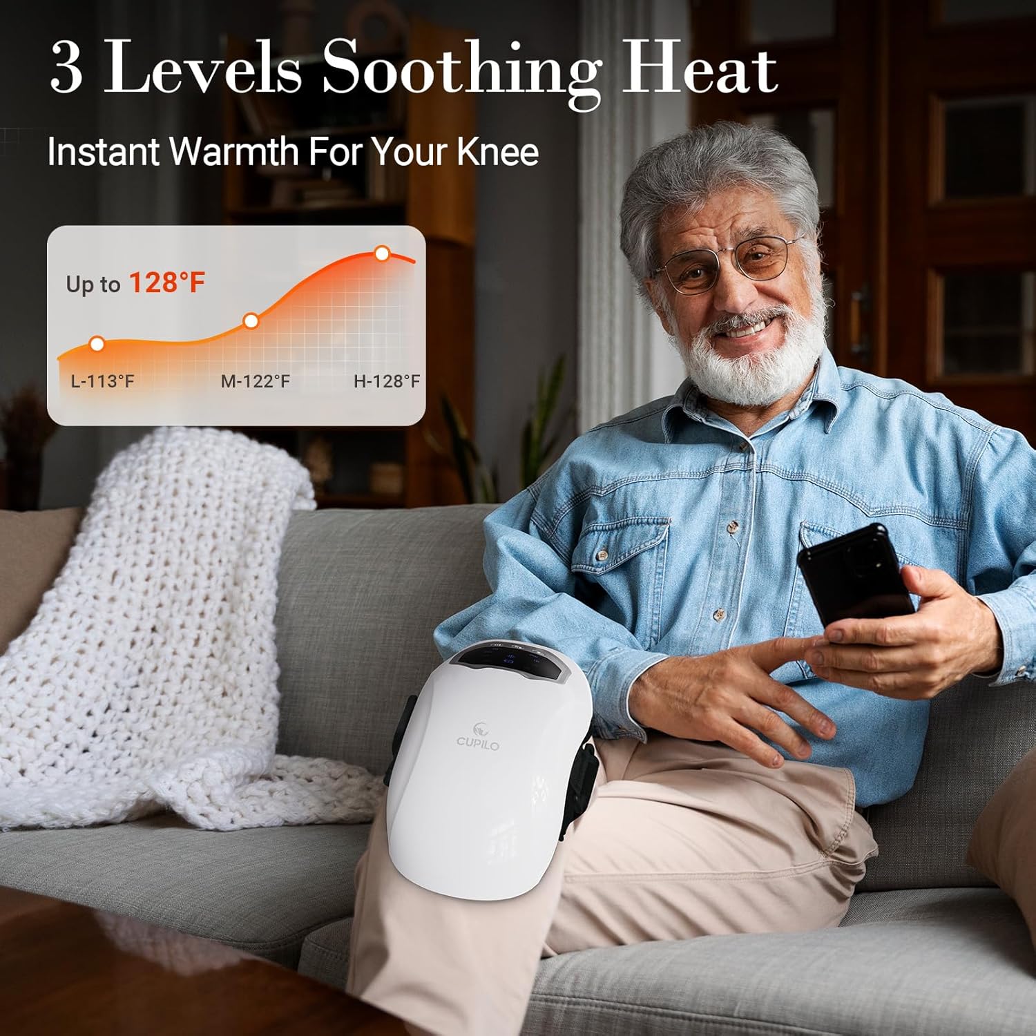 FSA Eligible HSA Knee Massager, Portable Knee Massagers with Heat, Heated Vibration Knee Massager for Knee Pain Relief, for Seniors Parents Grandparents - Image 3
