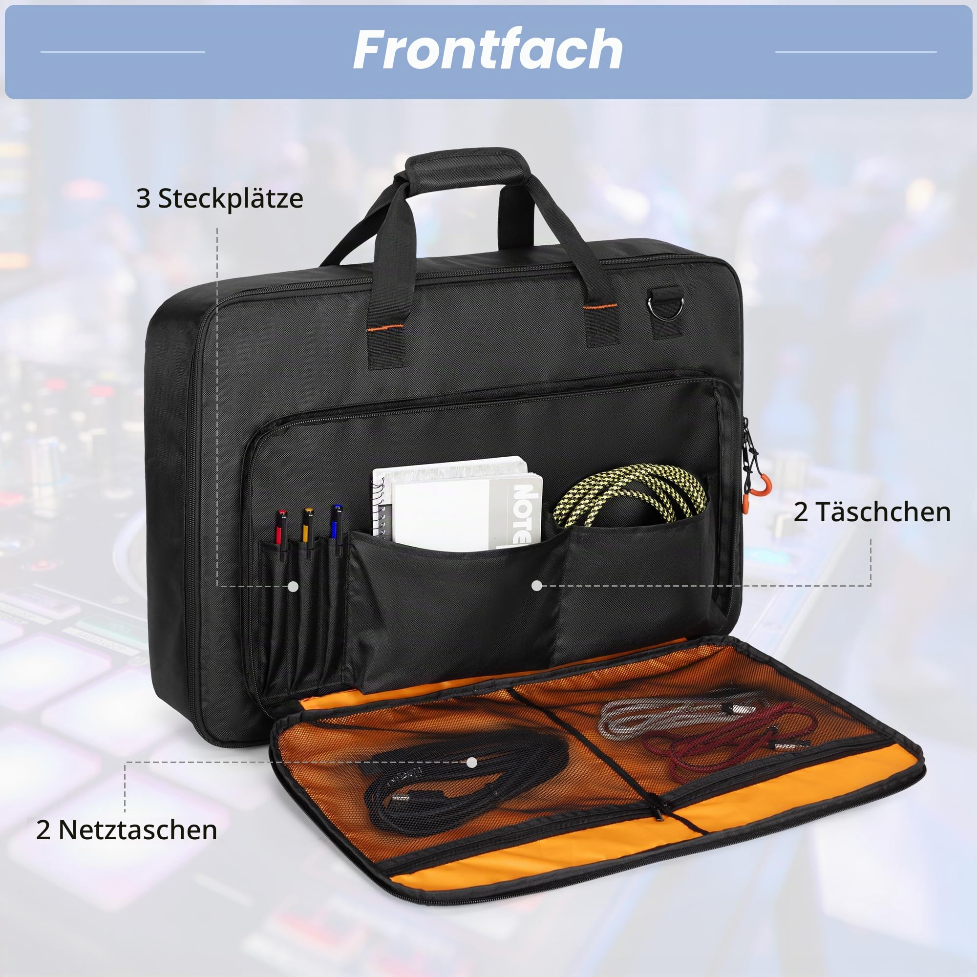 Rexmica DJ Controller Tragetasche, DJ-Equipment Tasche für Kabel/Zubehör | Kompatibel mit Pioneer DDJ SR/SR2/DDJ REV1 oder die Meisten Standard DJ Controller (M, Schwarz)