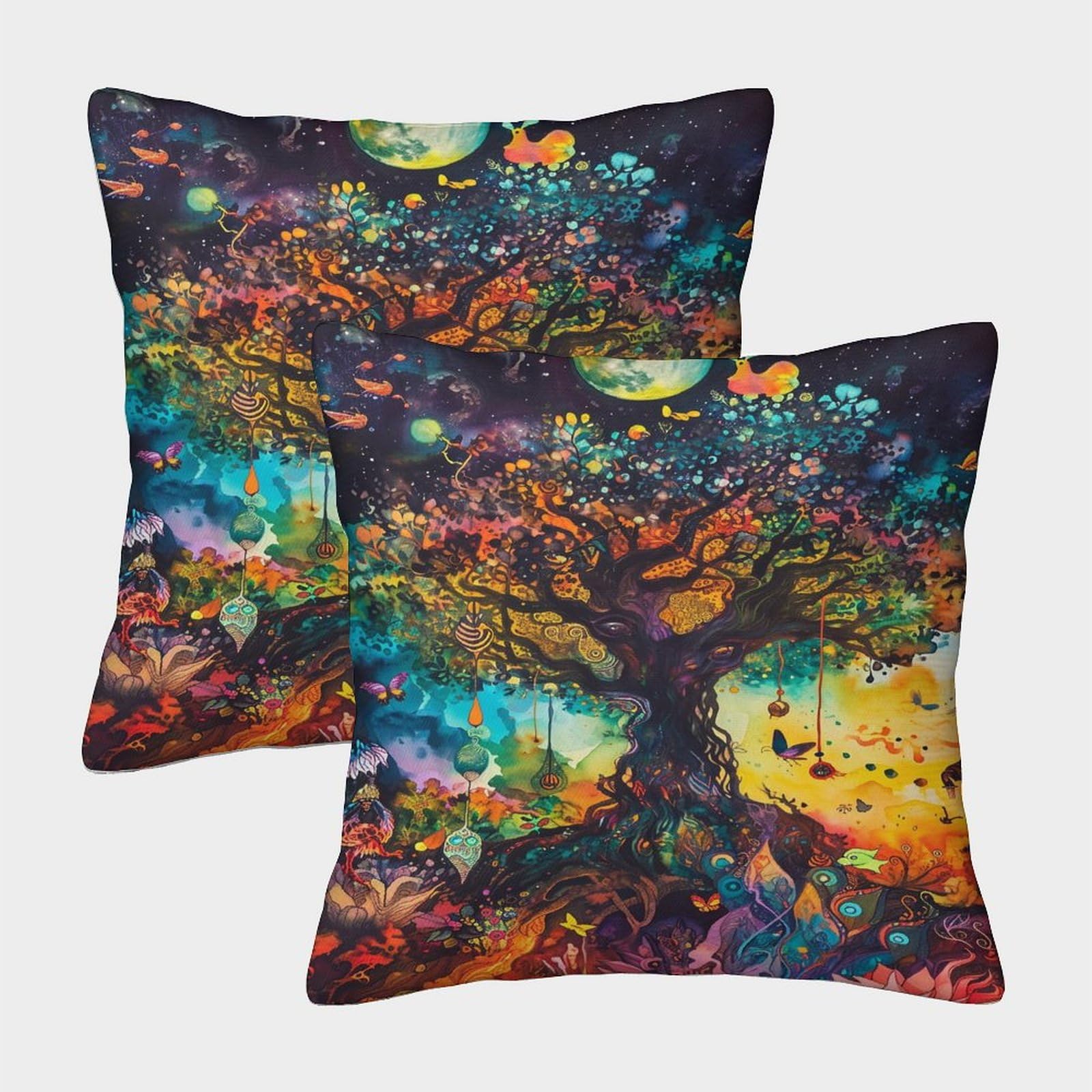 NoveAurora Life Tree Homeware Cushions Set of 2 with Invisible Zipper Decorative Pillow Cases for Couch Patio Floor 50x50cm