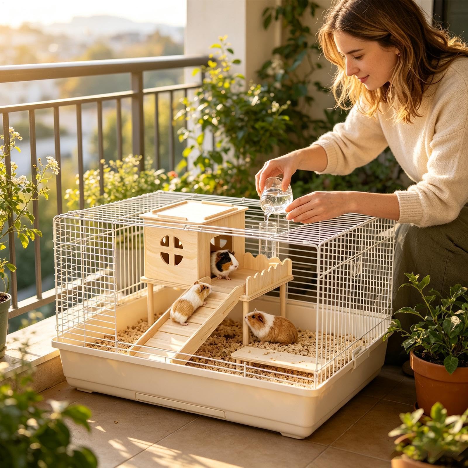 Hamster Castle - Wooden Anti-Slip Double-Layer Climbing Habitat with Ladder
