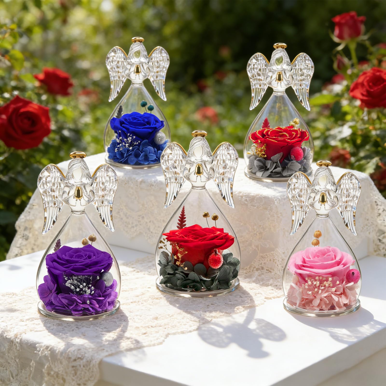 Yamonic Rosa Eterna Regalo Originale para Mujer,Rosa Preservada con Figura Ángel Regalos para Mamá,Regalos Cumpleaños Mujer Abuela,Flore Eterna Regalo Navidad San Valentin Dia de la Madre