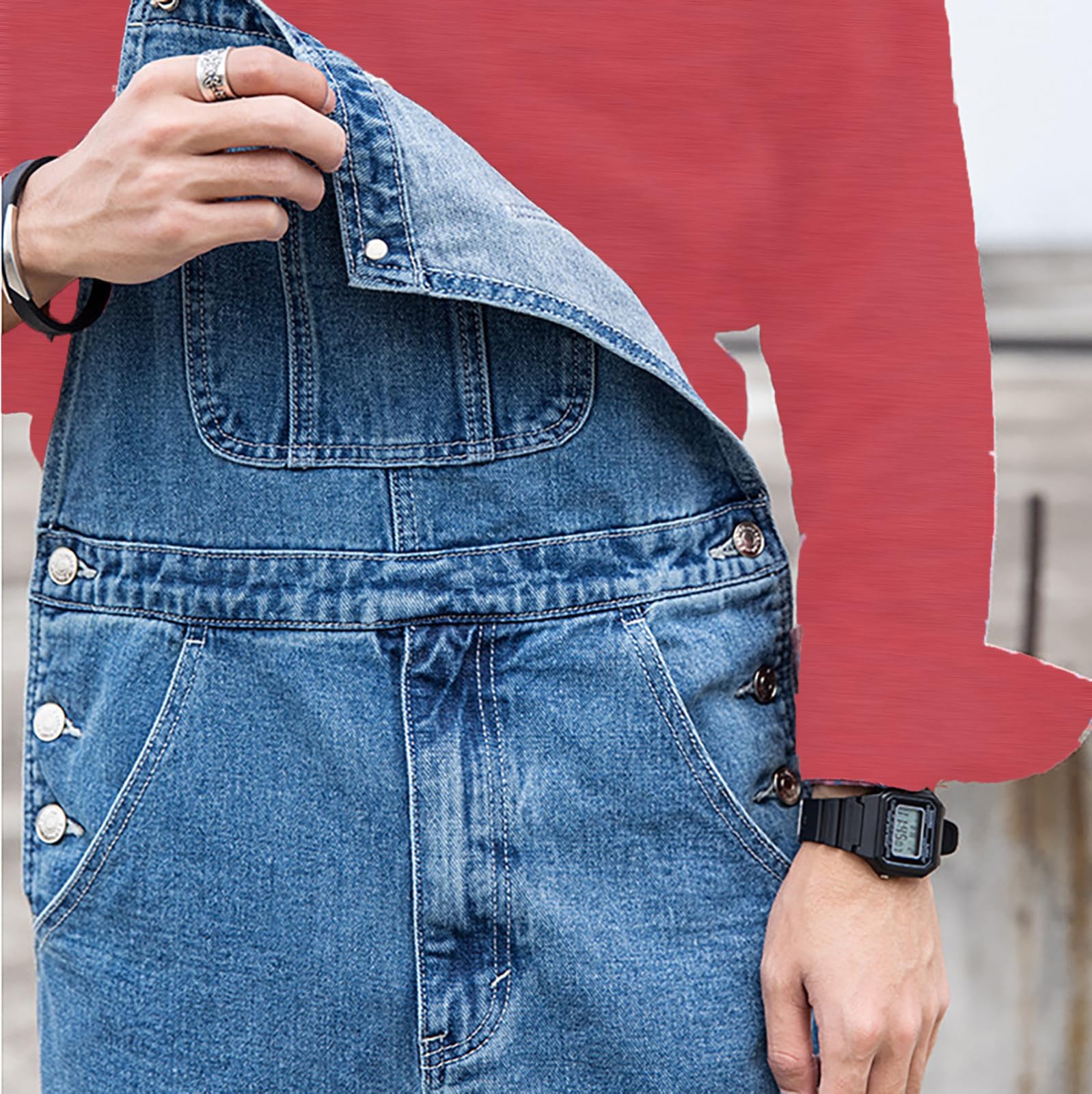 Pantalones de peto azules para hombre - Pantalones vaqueros de trabajo para hombre, elásticos, cómodos, informales, tirantes ajustables, mono holgado, tallas grandes, sin mangas, pantalones vaqueros