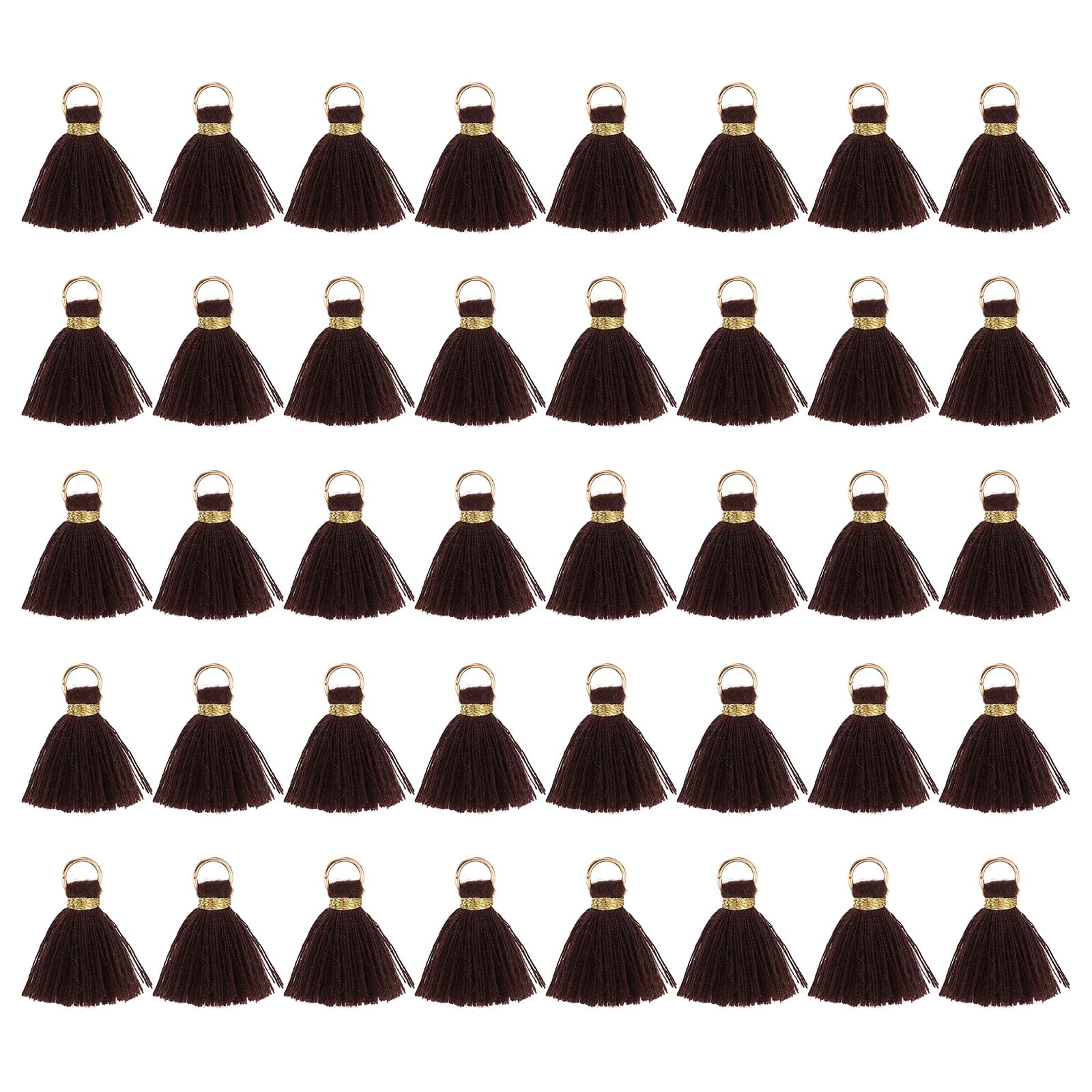 sourcing map 50 Pcs Mini Tassels, 1 Inch Length Cotton Thread Tassels Crafting Tassels with Gold Jump Ring Fringe Ribbon Charms Pendant for DIY Keychain Crafts Decorations, Coffee Brown
