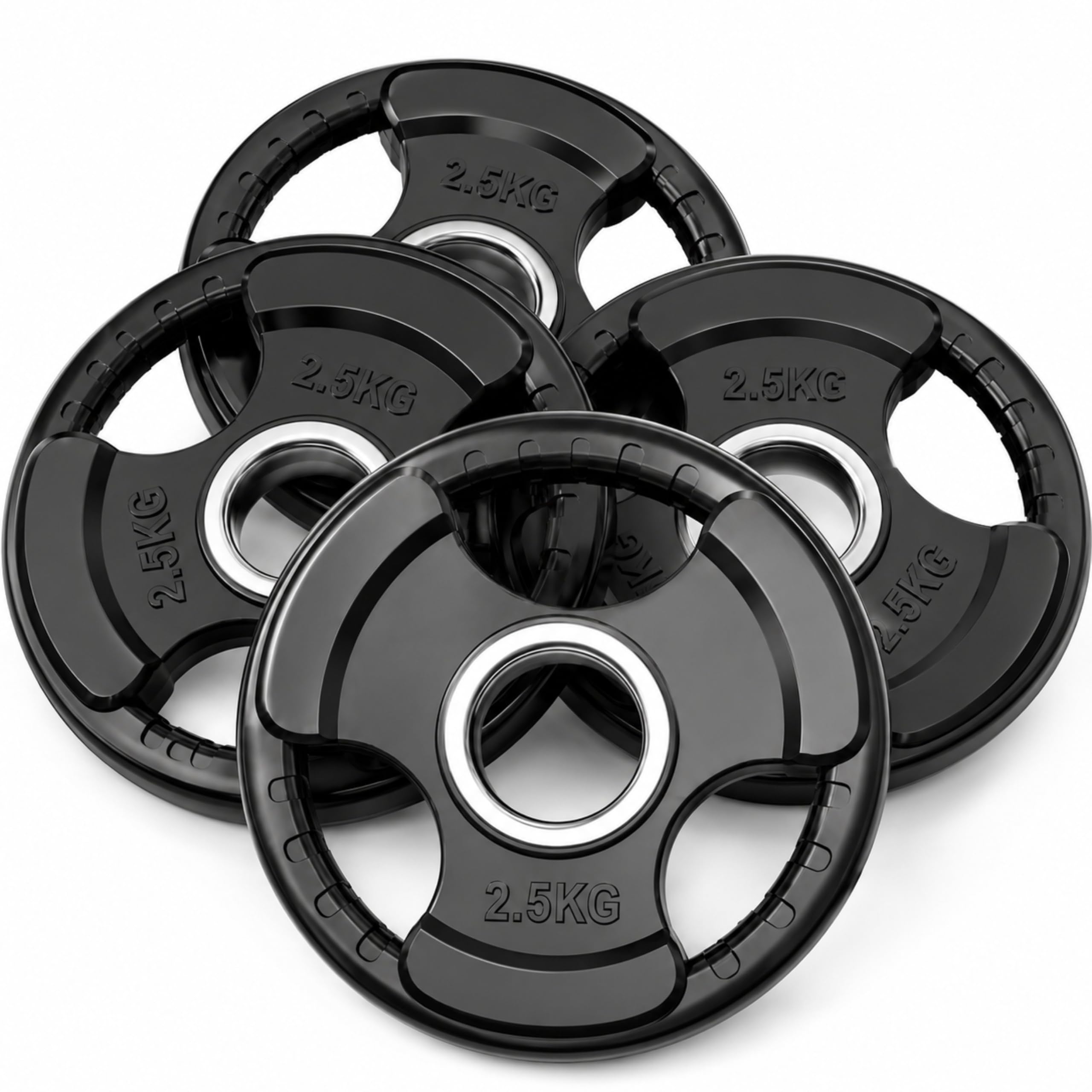 Olympic Weight Plates Rubber Coated 2’’ Opening and Tri-Grips, Barbell Plates Discs for Lifting and Strength Training, Cast Iron Core Weights Set, 10KG - 80KG (4x 2.5KG) — image 1