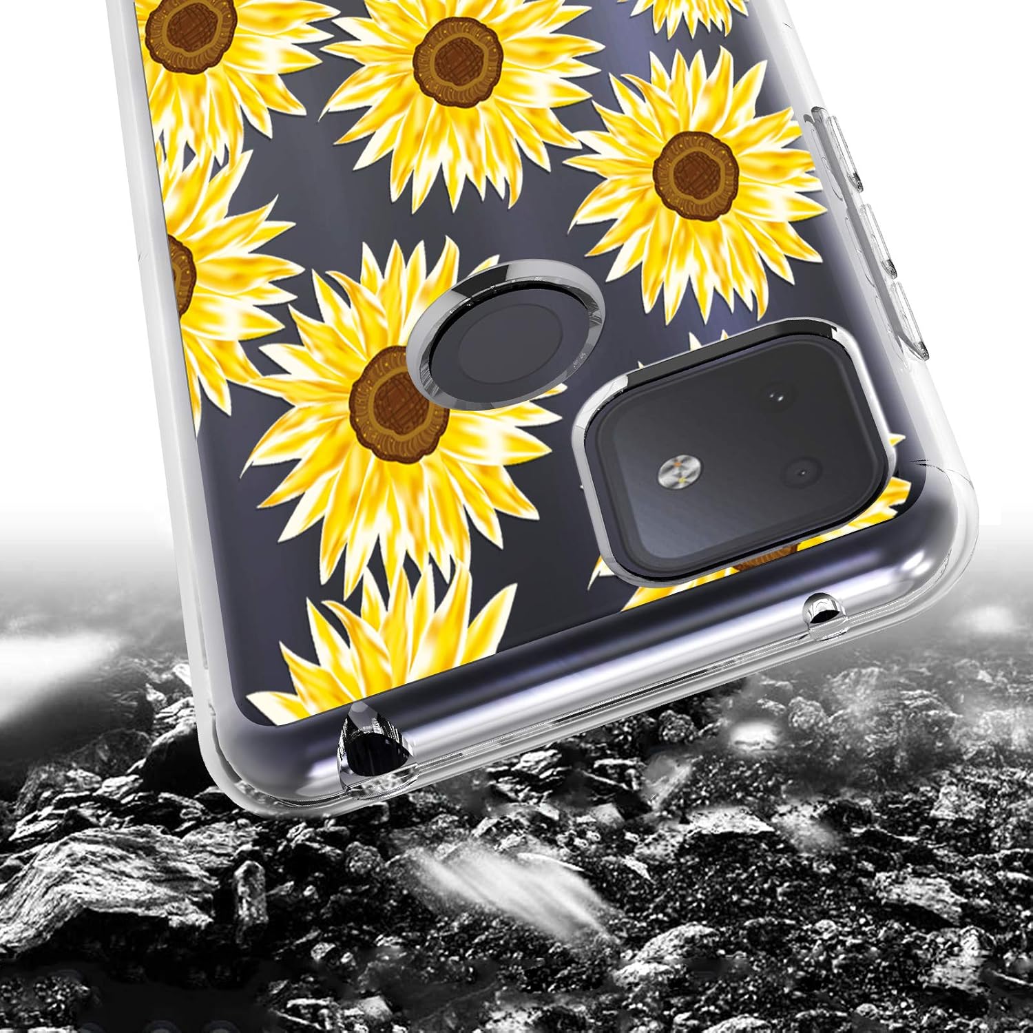 Osophter for T-Mobile Revvl 4 Plus Case,TCL Revvl 4 Plus Case Clear Flower Floral for Girls Women Shock-Absorption Flexible TPU Rubber Phone Cover for T-Mobile Revvl 4 Plus(Sun Flower)